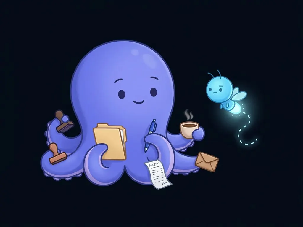 Dori, the indigo octopus, and Dir, the sky-blue firefly